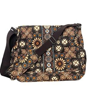 Vera Bradley Crossbody Baby Diaper Messenger Floral Travel Bag Brown Ajust Strap